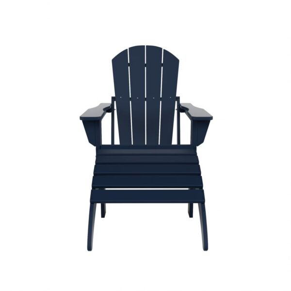 Outdoor Adirondack Chair & Ottoman Set – Navy Blue