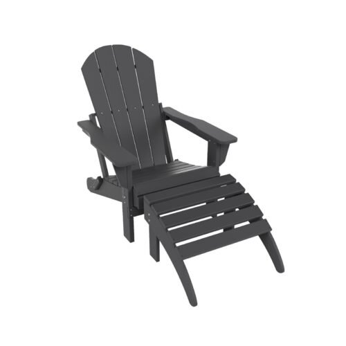 Outdoor Adirondack Chair & Ottoman Set – Gray