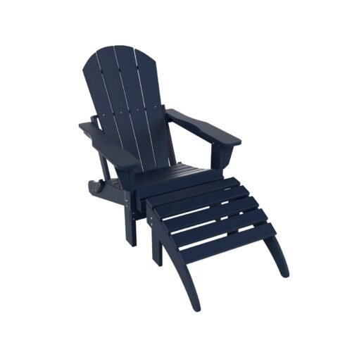 Outdoor Adirondack Chair & Ottoman Set – Navy Blue