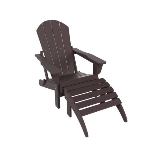 Outdoor Adirondack Chair & Ottoman Set – Dark Brown
