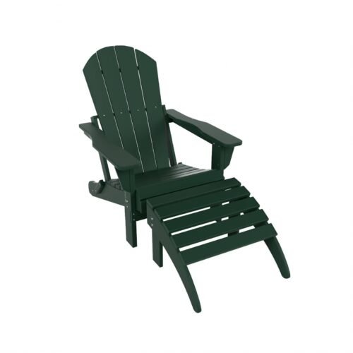 Outdoor Adirondack Chair & Ottoman Set – Dark Green